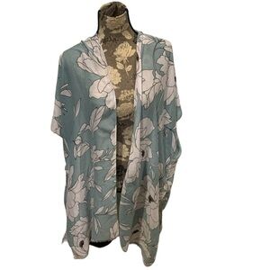 Teal Floral Kimono Coverup one size